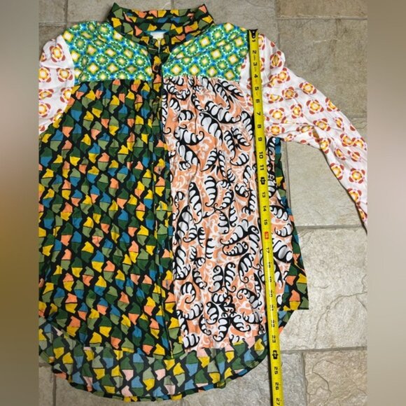 Maeve Anthropologie Patchwork Print Blouse M Artsy Boho Dopamine Top - Picture 10 of 11